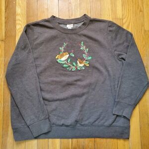 Crewneck sweatshirt Vintage Cottagecore grandma holiday birds on wreath sz xl
